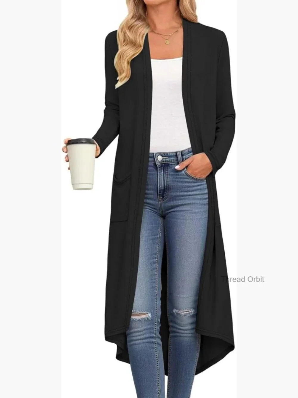 Long Cardigan Lightweight Open Front Sweater with Pockets